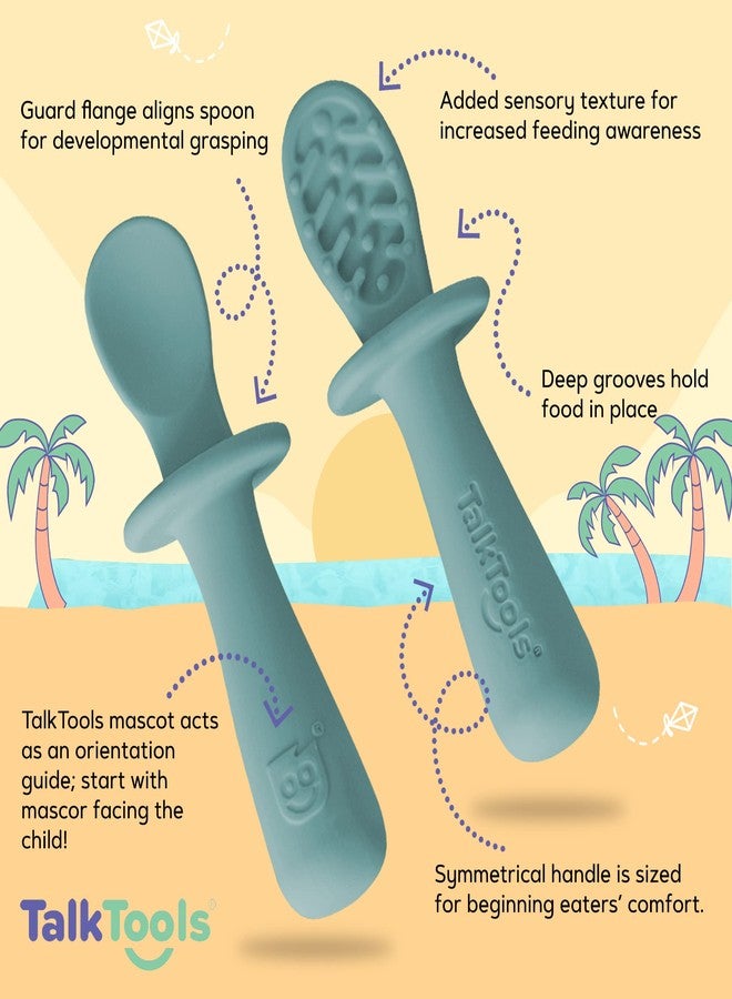 TalkTools ITSY Silicone Baby Plates Set with Suction – Feeding Essentials for Toddlers 6–12 Months+ | BLW Mealtime Set with Twin Spoon, Spill-Proof Sippy Cup | Self-Feeding Utensils (Sage) - Image 4